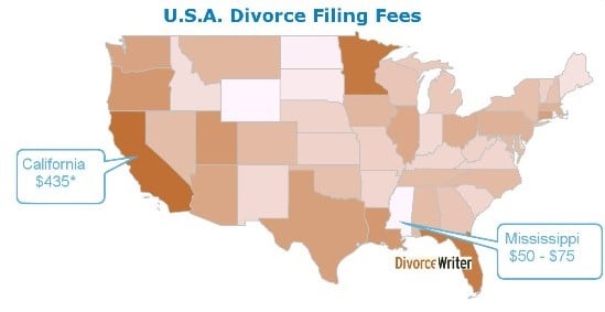 United States Divorce Filing Fees State Map
