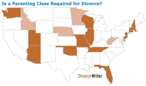 Map of U.S. states that require divorce parenting class
